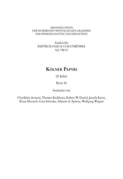 Kölner Papyri (P. Köln) Band 15