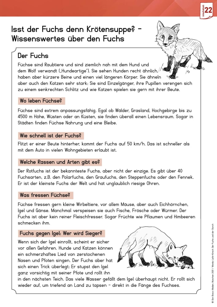 Arbeitsmaterial Grundschule. Fabeln für den Deutschunterricht: Der Fuchs und der Storch