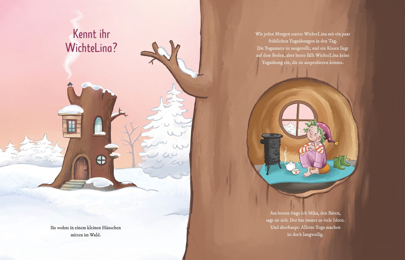 Wichtel-Yoga im Winterwald. Bilderbuch