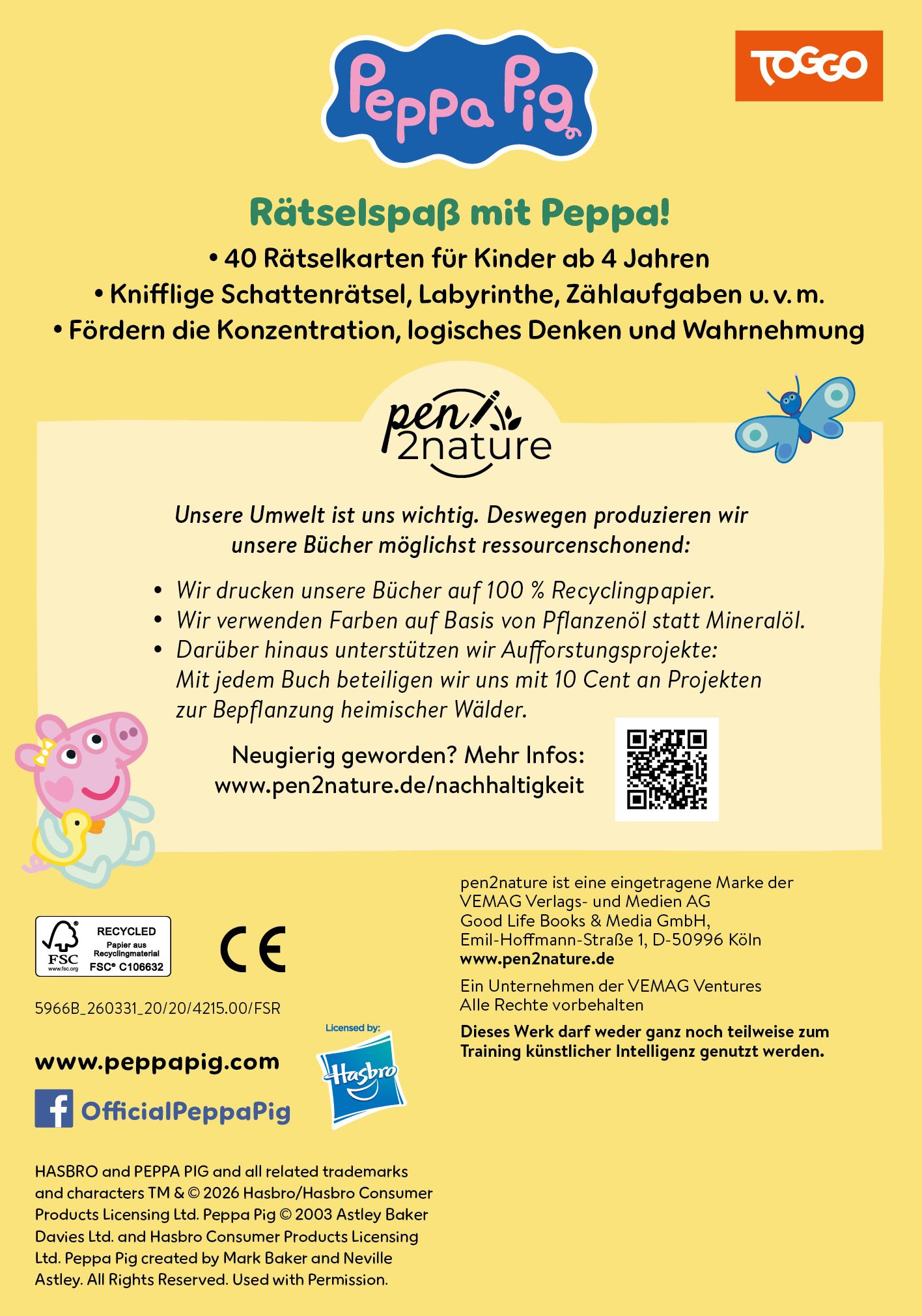Peppa Pig Rätselkarten: Labyrinthe, Fehlersuche, Zählen u. v. m.