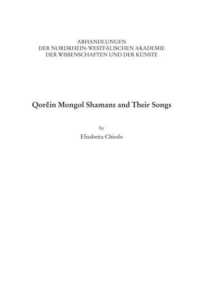 Qorčin Mongol Shamans and Their Songs