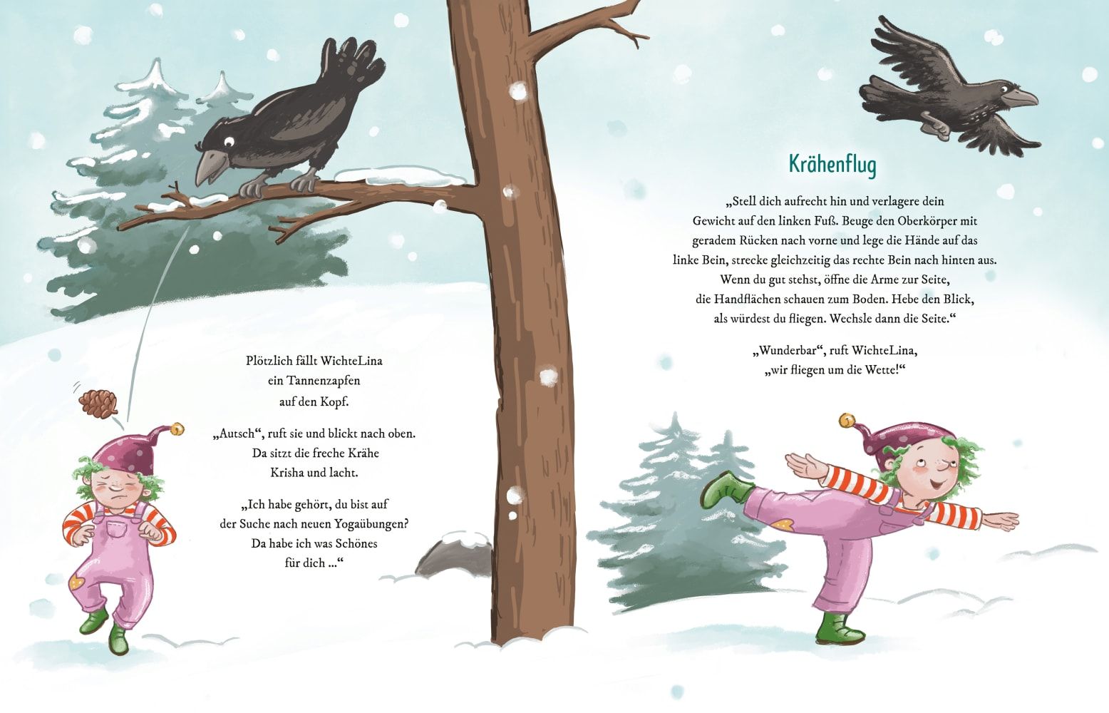 Wichtel-Yoga im Winterwald. Bilderbuch